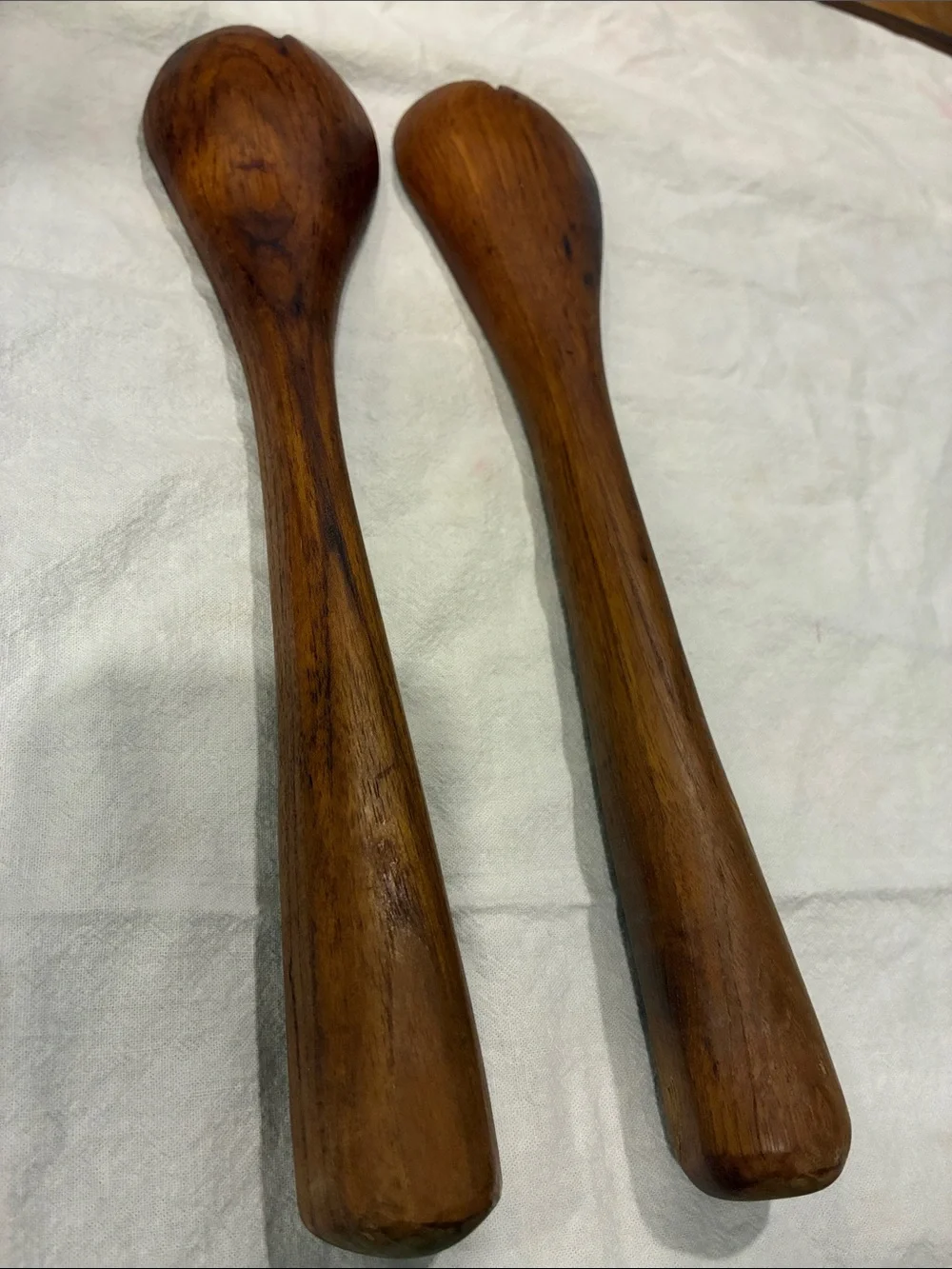 Teak Fat Bottom Wooden Salad Serving Spork Set Super Heavy Substantial Danish